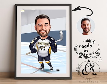 Hockey Player Caricature from Photo, Ice Hockey Caricature, Digital Portrait, Hockey Player Gift, Ice Hokey Caricature