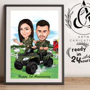 Personalized couple farming caricature art gift for them, Custom Funny Farmer Cartoon Portrait Unique Gift Idea