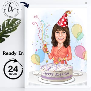 Caricatura de cumpleaños personalizada para niña, regalo de cumpleaños para niñas, caricatura de un día especial, foto a caricatura, caricatura personalizada, regalo para mujeres
