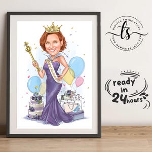 Aangepaste verjaardagskarikatuur van foto's, verjaardagscadeau cartoon portret vrouw, karikatuur van foto, cadeau voor haar