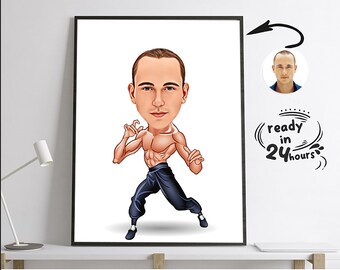 Custom Karate Cartoon Portrait, Karate Coach Caricature Drawing from Photo, Martial Arts gift for men, Sports caricature art