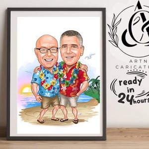 Personalisierte Freunde Urlaub Strand Karikatur Kunst Geschenk für ihn, Karikatur vom Foto Lustige Stört Portrait Home Wandkunst