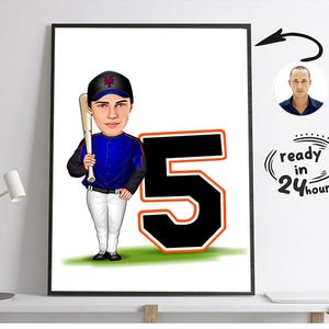 Baseball, Sportfarbkarikatur, Vatertag, Geburtstagsgeschenk, Vatertag personalisierte Zeichnung, Zeichnung vom Foto, Baseballfan