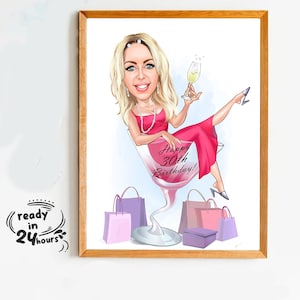 Customize 30th Birthday Caricature from Photos, Happy Birthday Girl Cartoon Portrait Gift, Women Happy 30th Birthday, Caricature from photo