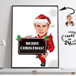 パーソナライズされたサンタのクリスマスボーイの似顔絵、面白いホリデー漫画のポートレート、デジタルクリスマスの似顔絵、似顔絵のホリデーギフト