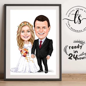 Retrato de boda personalizado en caricatura, retrato de pareja, regalo para pareja, caricatura de boda, retrato de boda, caricatura personalizada, viernes negro