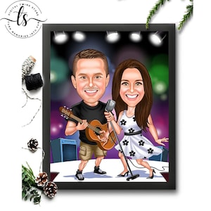 Custom singer Couple Cartoon Portrait, Couple Portrait, Couple Gift, Couple Caricature, Family Portrait, singer Caricature, Anniversary Gift