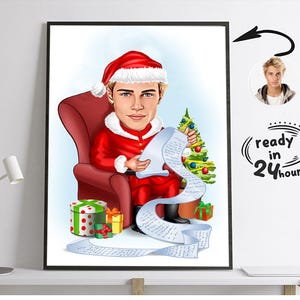Custom Christmas Cartoon Portrait, Funny Christmas Caricature, Caricature from Photo, Christmas Dad Portrait, Xmas Caricature, Holiday gift