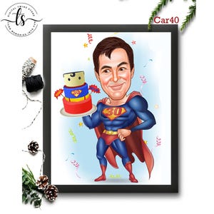 Gepersonaliseerde mannelijke verjaardag superheld cartoon, aangepaste verjaardagskarikatuur, cadeau voor man, superheld verjaardag cartoon, karikatuur van foto