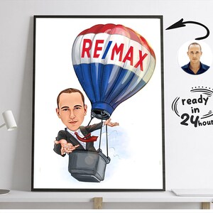 Custom Air Balloon Cartoon Portrait, Custom Air Balloon Caricature Drawing, Funny Caricature for dad, Gift for Pilot, Husband Caricature