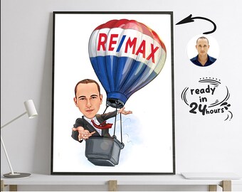 Custom Air Balloon Cartoon Portrait, Custom Air Balloon Caricature Drawing, Funny Caricature for dad, Gift for Pilot, Husband Caricature