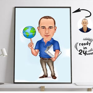 Arte de caricatura de professor personalizada, caricatura de professor a partir de foto, presente para professor, desenho animado digital de professor, presente de aniversário de professor