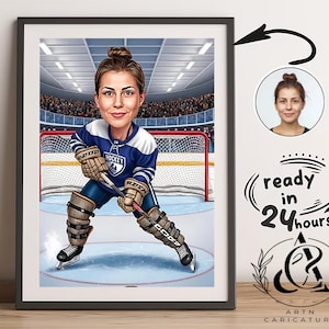 Personalisierte Hockeyspieler Karikatur Kunst Geschenk für sie, Eishockey Spieler Geschenk Cartoon Porträt, Karikatur vom Foto