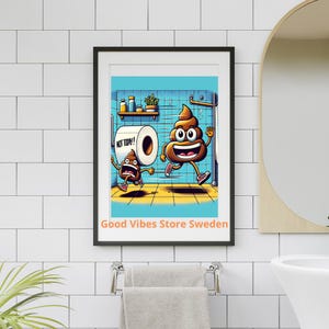 Funny Bathroom Wall Art,Digital Download,Poop Emoji Cartoon Print,Playful Restroom Decor
