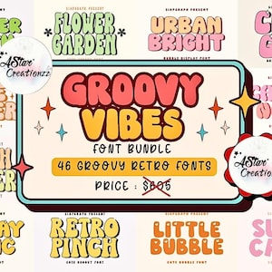 Groovy Vibes Font Bundle - Groovy Font, Retro Font, Hipster Font, Modern Font, Logo Font, Canva Font, Procreate Font, Cricut Font,