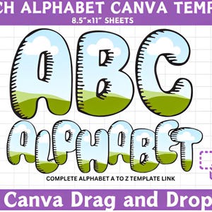Sketch Alphabet Canva Frame Template: Custom Fill Pattern (Digital Download