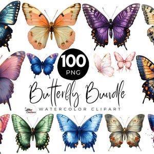 100 Watercolor Butterfly Clipart Bundle - Colorful Lilac Pink Purple Rainbow Silver Gold Neon Butterflies Fantasy Digital Download Design