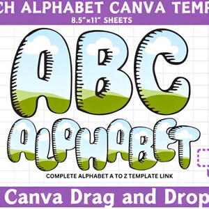 Sketch Alphabet Canva Template: Drag & Drop Sublimation Design (Digital Download