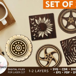 Laser Cut Mega Bundle SVG Laser Cutting Wood Laser Engraved Cut File CNC File 3D Layered - COASTERS Laser Cut File