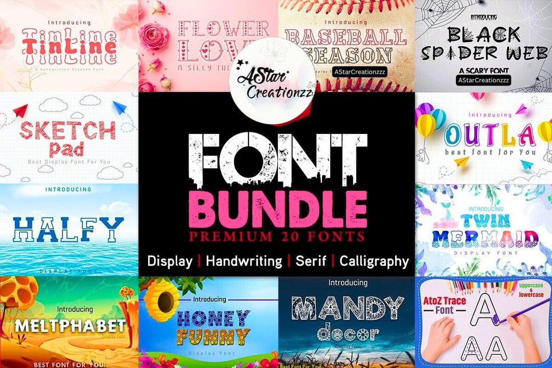Premium Font Bundle | 20 Script, Serif, Display Fonts (digital) - Etsy