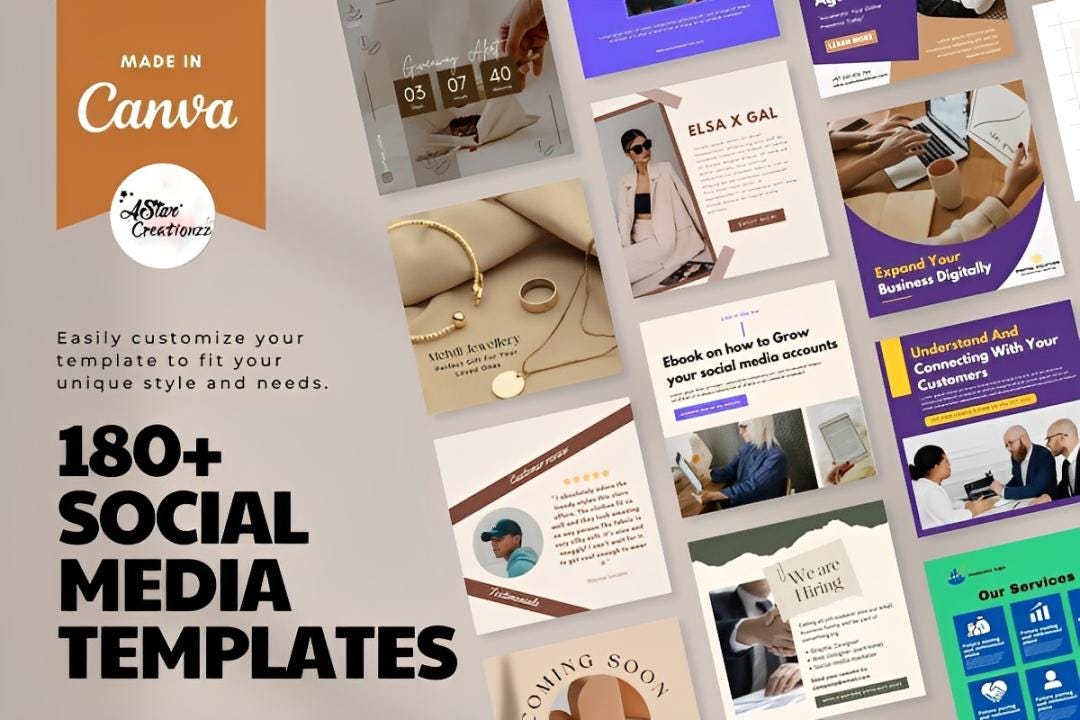 180+ Canva Social Media Post Templates, Small Business & Influencer