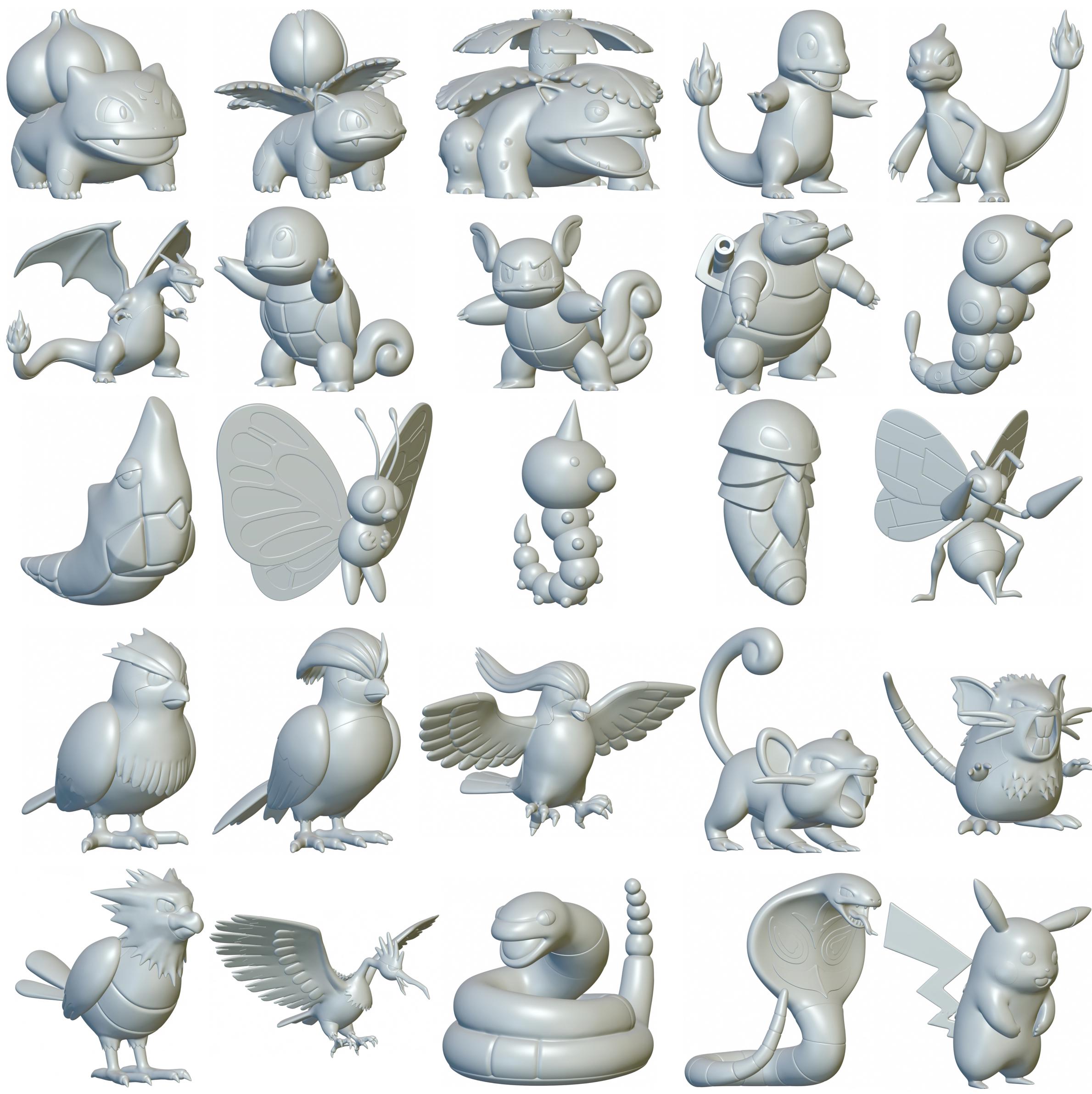 Pokemon Gen 1 Set Improved for 3D Printing Ready in STL Format