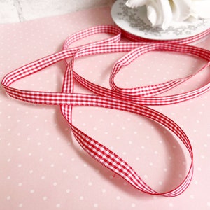 NEW 3/8 Candy Apple Red & White Gingham Taffeta Ribbon 5 Yard Increments Buy More Save More Buffalo Check Checked Double Faced Woven image 3