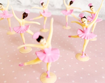 6 Vintage Style Pink Ballerina Cupcake Toppers