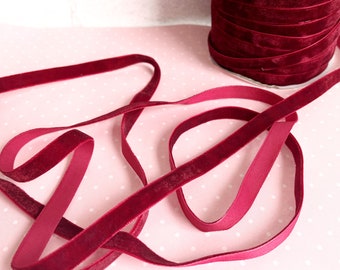 3/8" BLACK CHERRY Silky Velvet Ribbon 5 Yard Increments Buy More Save More Woven Edge Rayon Burgandy Maroon Dark Red