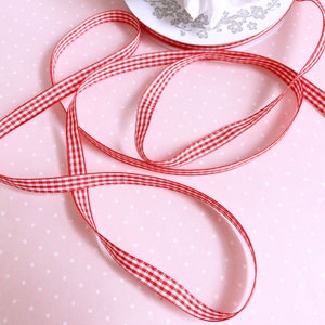 NEW 3/8 Candy Apple Red & White Gingham Taffeta Ribbon 5 Yard Increments Buy More Save More Buffalo Check Checked Double Faced Woven image 1