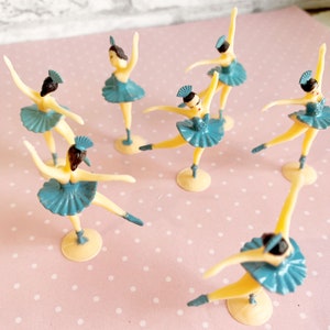 6 Vintage Style Aqua Blue Ballerina Cupcake Toppers