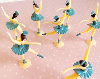 6 Vintage Style Aqua Blue Ballerina Cupcake Toppers