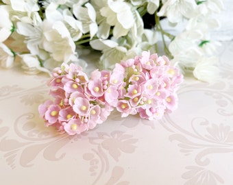 2 Bunches Cotton Candy Pink Vintage Style Velvet / Flocked Paper Forget Me Nots Millinery Flowers Retro Kitsch