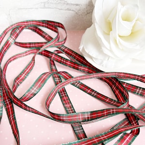 3/8&quot; Christmas Sprinkles Red Green & White Gingham Taffeta Ribbon 5 Yard Increments Buy More Save More Buffalo Check Double Faced Woven
