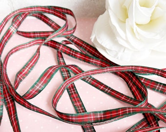 3/8" Christmas Sprinkles Red Green & White Gingham Taffeta Ribbon 5 Yard Increments Buy More Save More Buffalo Check Double Faced Woven