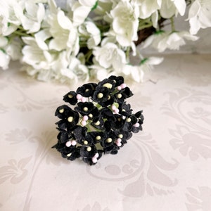 Black Licorice Vintage Style Velvet / Flocked Paper Forget Me Nots Millinery Flowers Retro Kitsch Pink Yellow Green