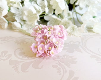 Zuckerwatte rosa Vintage Stil Samt / Beflockte Papier Vergissmeinnicht Hutmacher Blumen Retro Kitsch