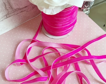 3/8" Strawberry Taffy Pink Silky Velvet Ribbon 5 Yard Increments Buy More Save More Woven Edge Rayon