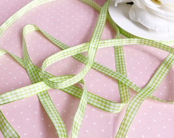 NEW 3/8" Lime Sherbet Green & White Gingham Taffeta Ribbon 5 Yard Increments Buy More Save More Buffalo Check Checked Double Faced Woven
