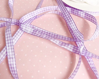 NEW 3/8" French Lavender & White Gingham Taffeta Ribbon 5 Yard Increments Buy More Save More Buffalo Check Checked Double Faced Woven Purple