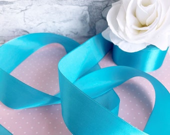 Gorgeous 1 1/2" Wide BLUE RASPBERRY Aqua Single Face Satin Ribbon 5 Yard Increments Buy More Save More Silky Christmas