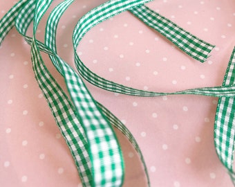 3/8" Spearmint Green & White Gingham Taffeta Ribbon 5 Yard Increments Buy More Save More Buffalo Check Checked Double Faced Woven Edge