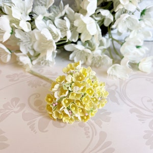 Lemon Yellow Vintage Style Velvet / Flocked Paper Forget Me Nots Millinery Flowers Retro Kitsch