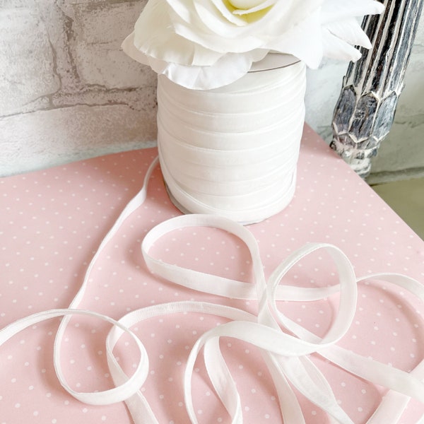 3/8" Whipped Cream White Silky Velvet Ribbon 5 Yard Increments Buy More Save More Woven Edge Rayon