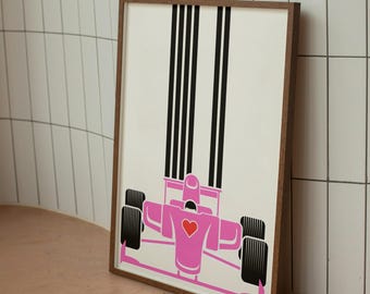 F1 Pink Racing Car Poster: Formula One Motorsports Print