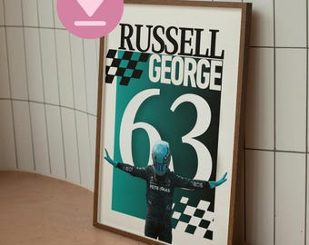 Impresión de George Russell F1: Póster de Fórmula 1 (Descarga digital)
