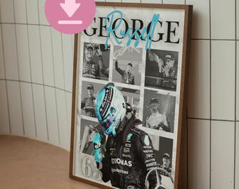 Impresión descargable del podio de George Russell en la F1: póster de carreras de Fórmula 1