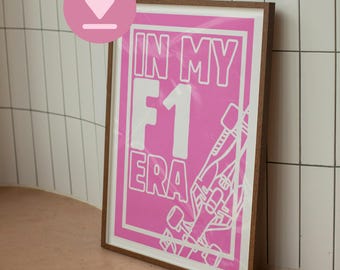 Impresión rosa "En mi época de la F1": Arte mural de carreras de Fórmula 1 (descarga digital)