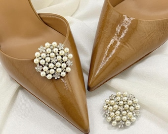 Pinzas de perla para zapatos de novia: accesorios redondos de cristal para zapatos de boda / Pinzas desmontables de perla y diamantes de imitación para novia, damas de honor, regalo para mamá