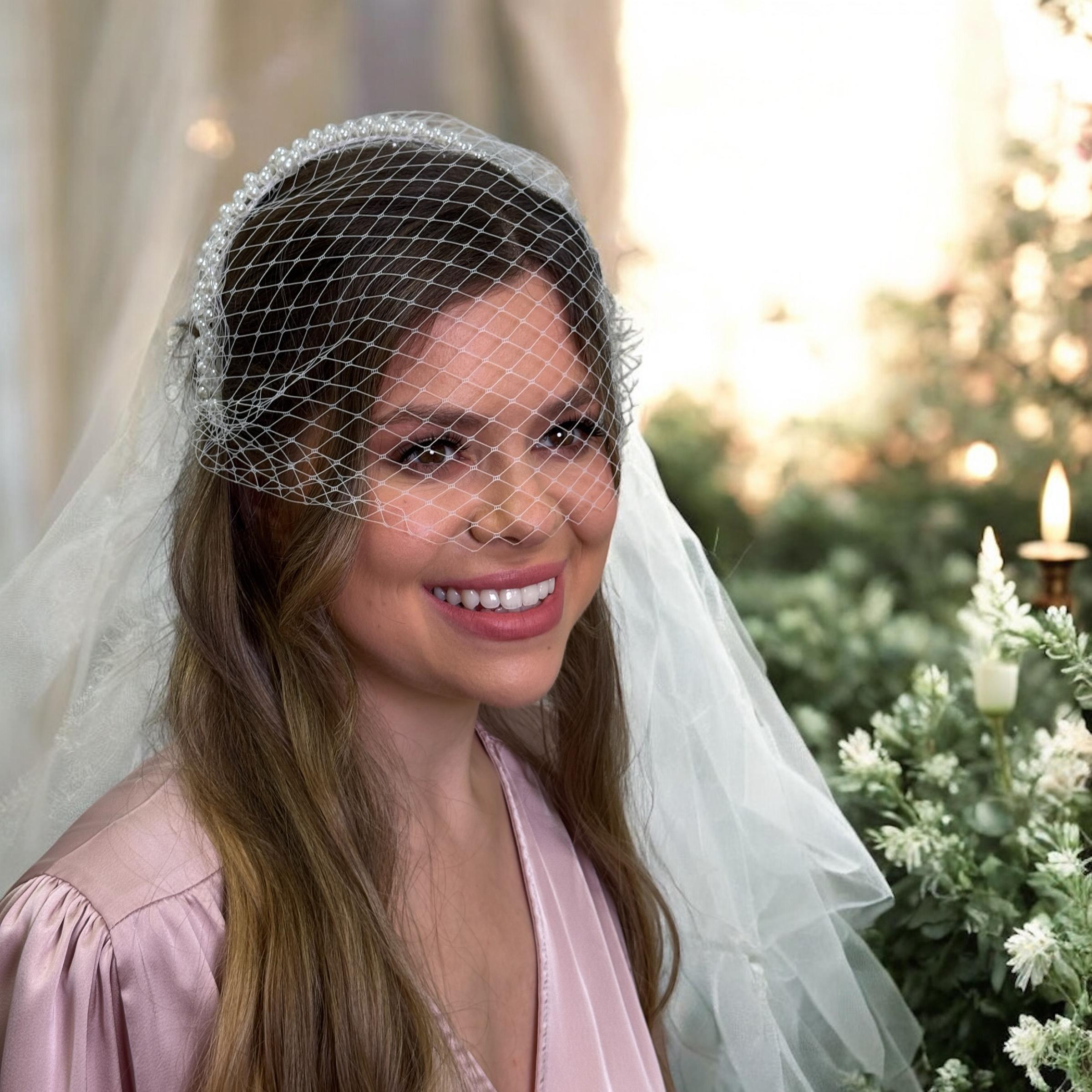 Pearl Birdcage Veil for Brides • Vintage-inspired Pearl  display picture 2